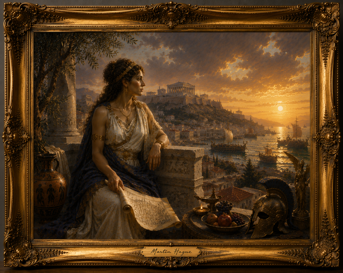 Ancient Greek Harbor at Sunset