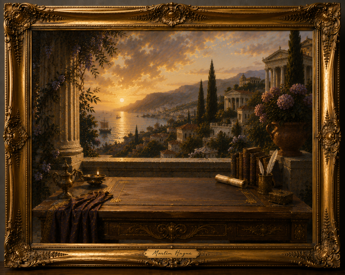 Golden Port Desk at Sunset