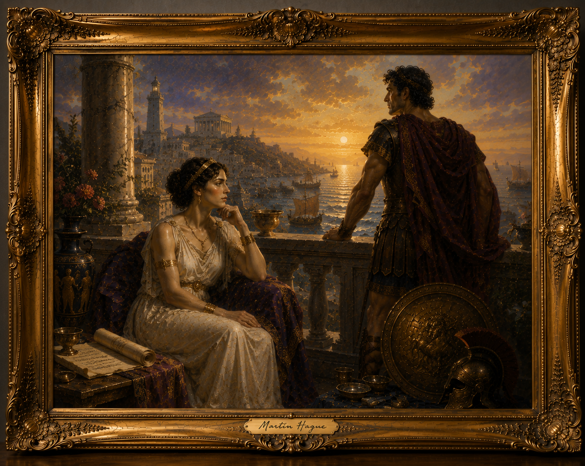 Harbor Sunset with Classical Figures